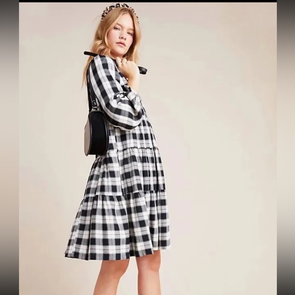Anthropologie Black and White Plaid Dress